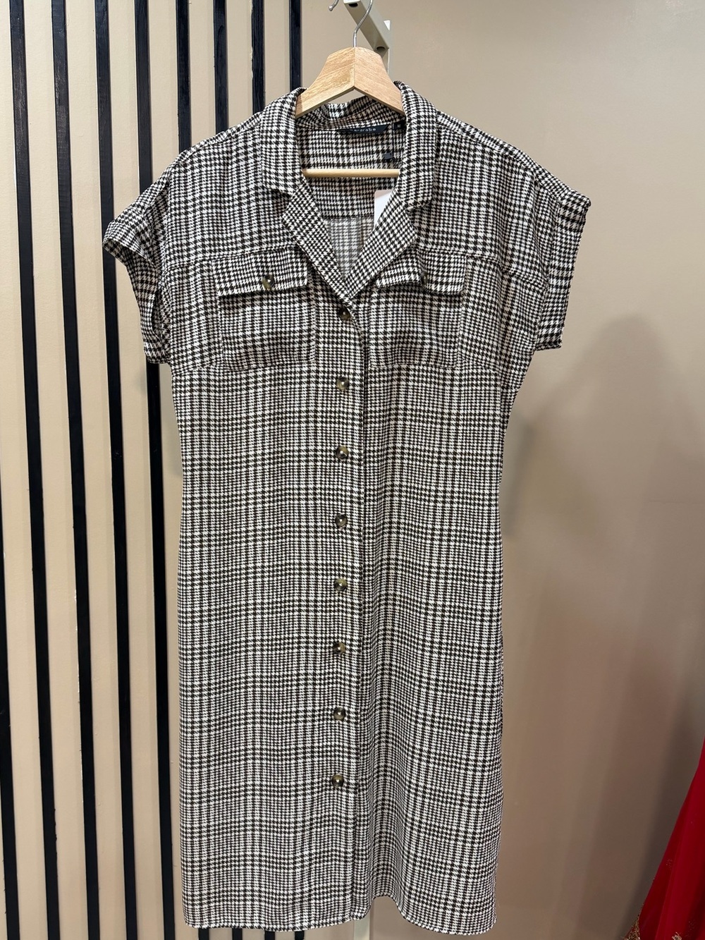 Black & White Plaid Button-Front Midi Dress